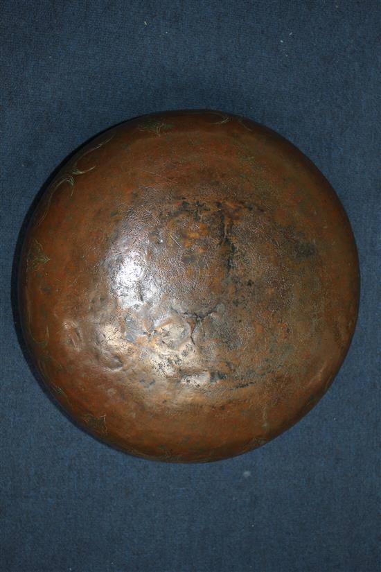 An early 17th century Safavid copper bowl, 14in.